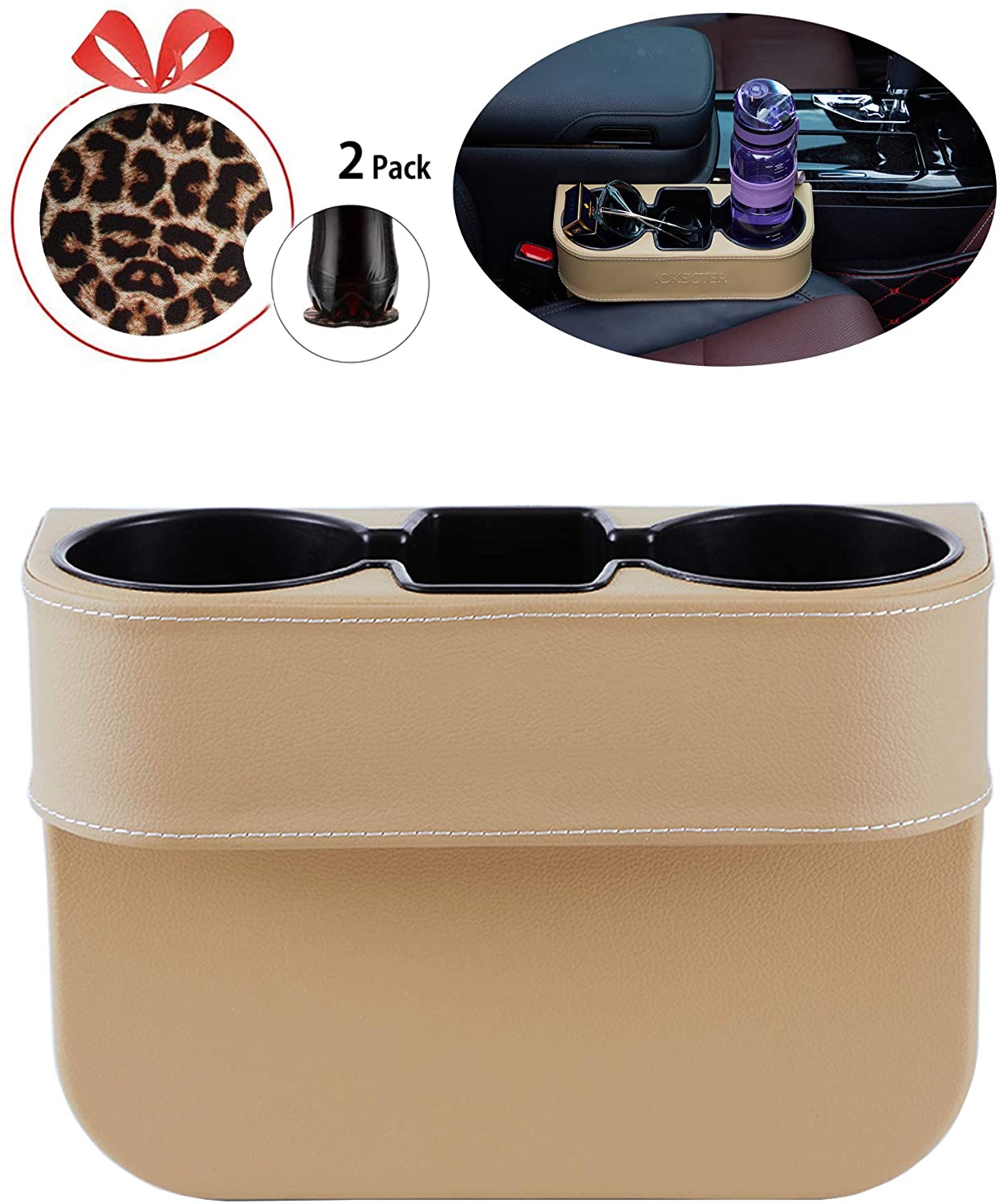 Coin Side Pocket Console Side Pocket Leather Cover Car Cup Holder Auto Front Seat Organizer Cell Mobile Phone Holder