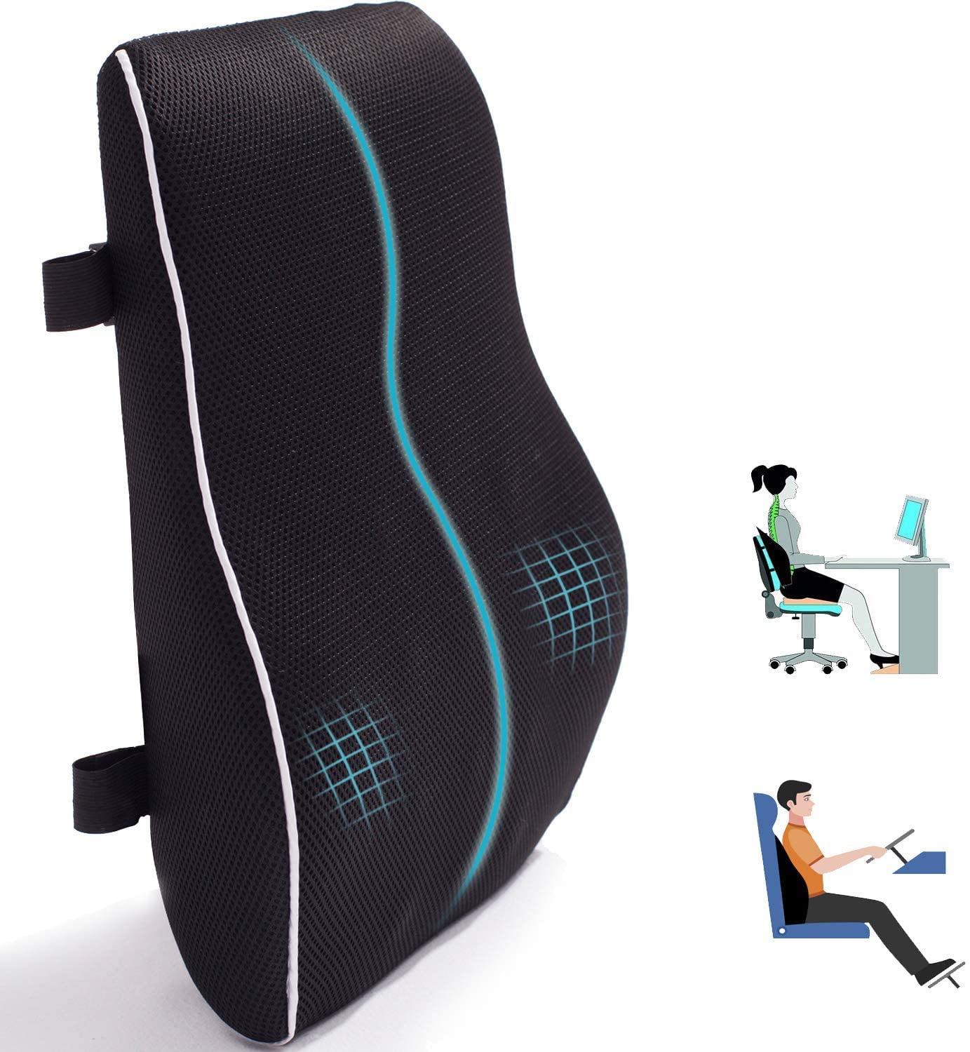 Lumbar Support Pillow for Office Chair Car Lumbar Pillow Lower Back Pain Relief Memory Foam Back Cushion with 3D Mesh Cover Gaming Chair Back Pillow Ergonomic Orthopaedic Back Rest for Wheelchair Desk