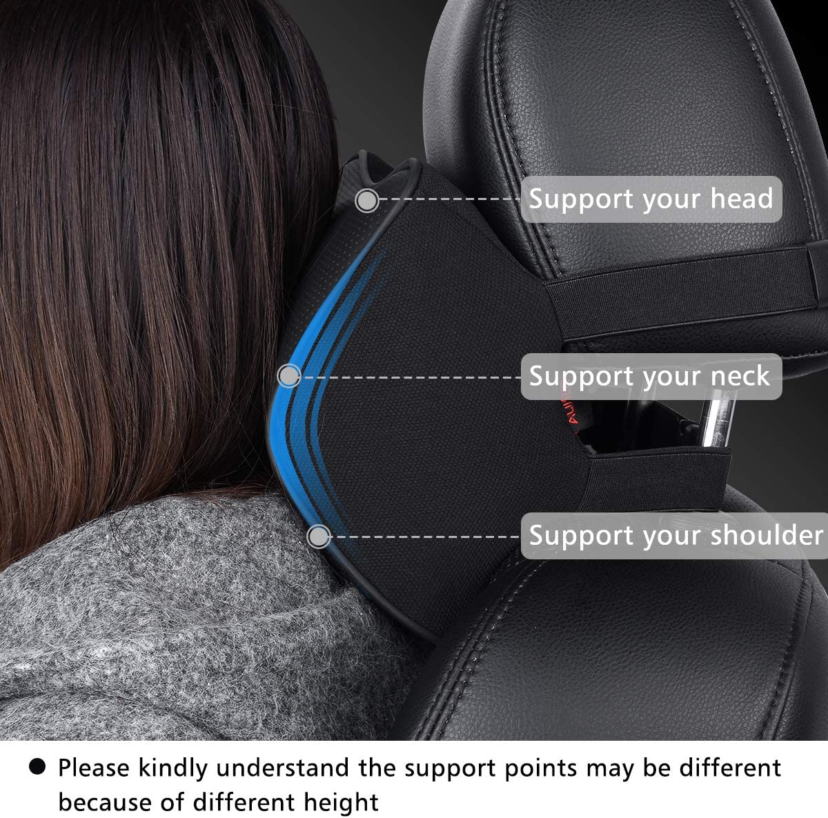 Car Pillow, Car Neck Support Pillow for Relieving Neck Fatigue, with Black Pu Leather and Memory Foam, Car Seat Headrest Cushion in Ergonomic Design