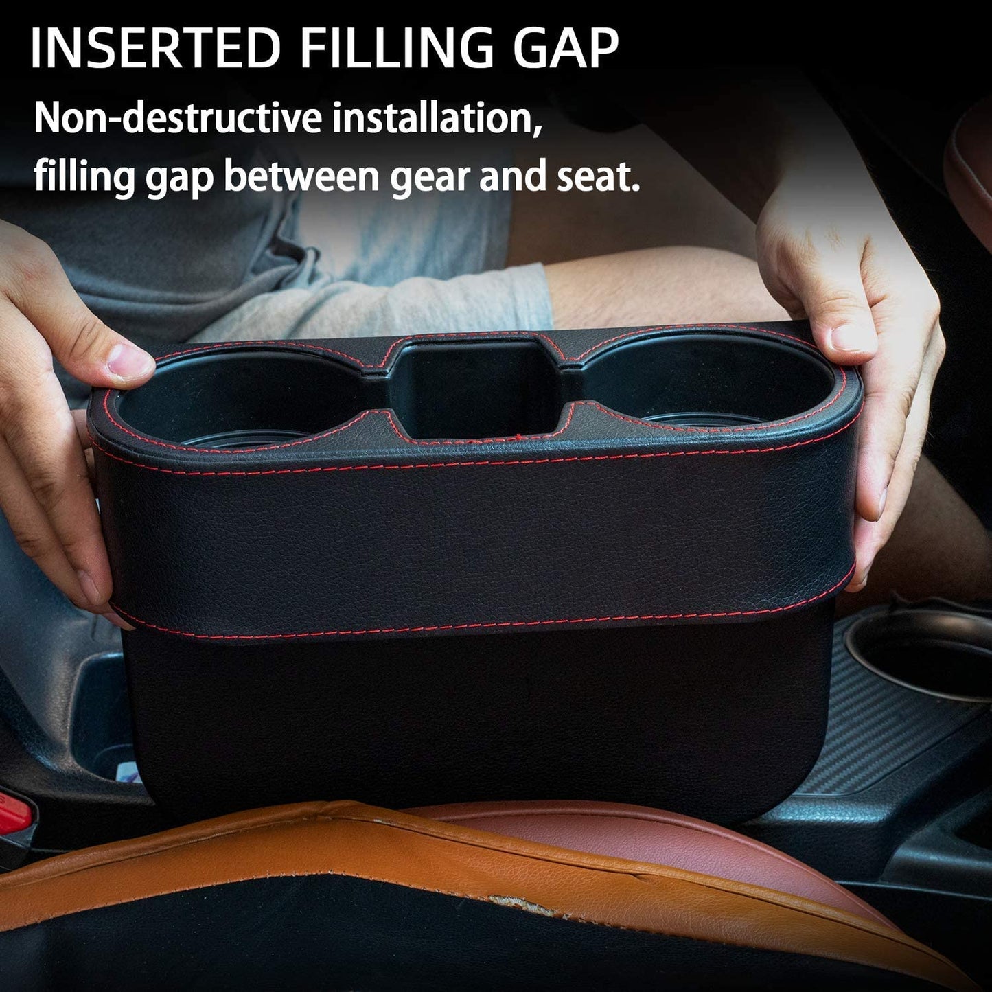 Coin Side Pocket Console Side Pocket Leather Cover Car Cup Holder Auto Front Seat Organizer Cell Mobile Phone Holder